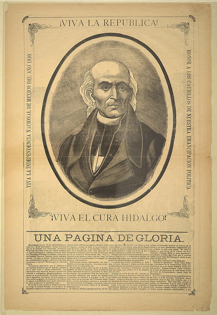 Yellowing poster with a image of a well dressed man in an oval with UNA PAGINA DE GLORIA as a headline