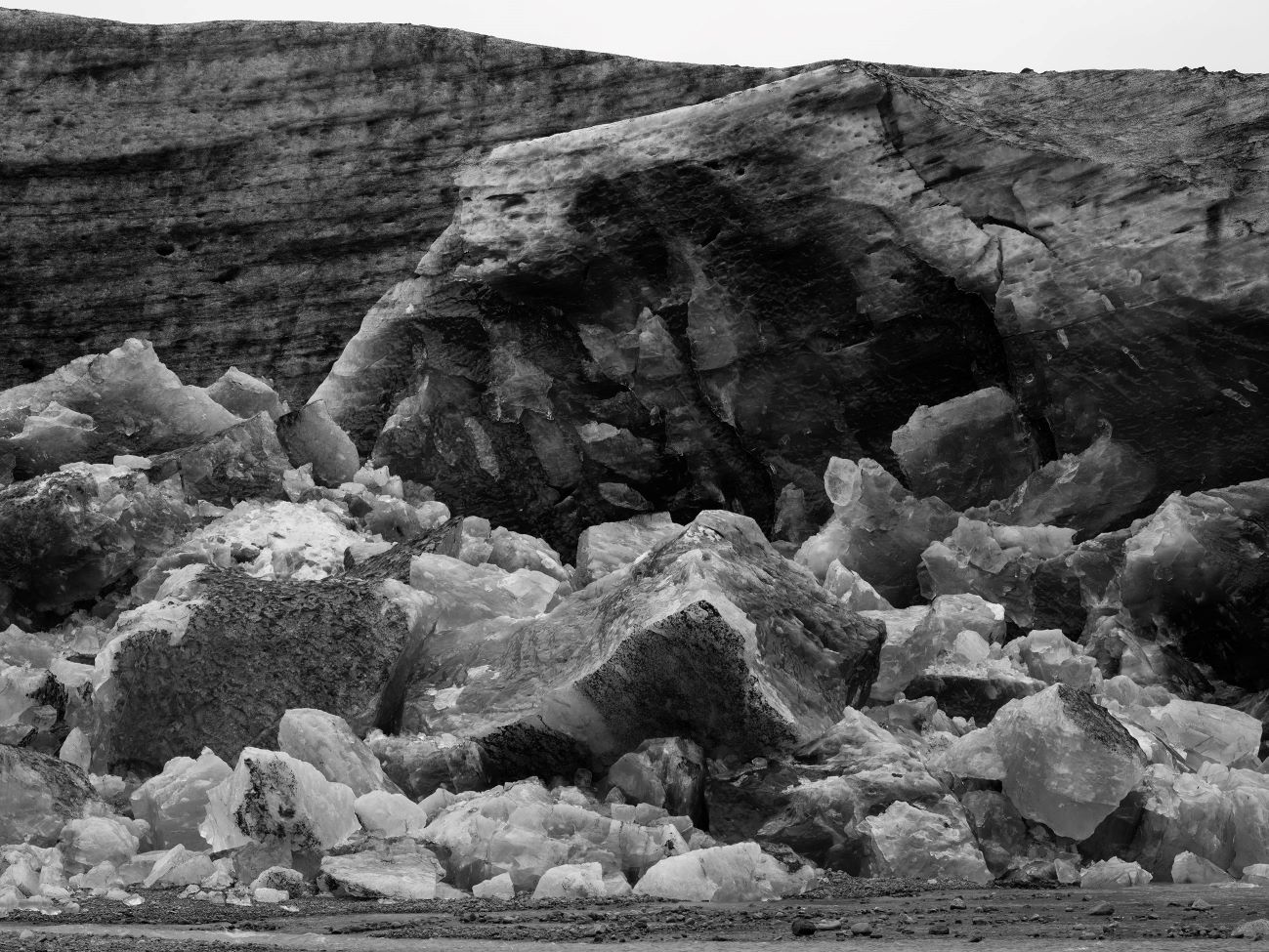 Black and white photo of a glacier