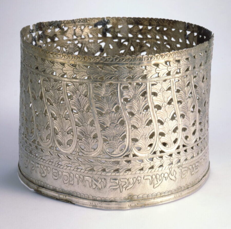 An intricate Torah Crown made of silver form Rhodes, Greece