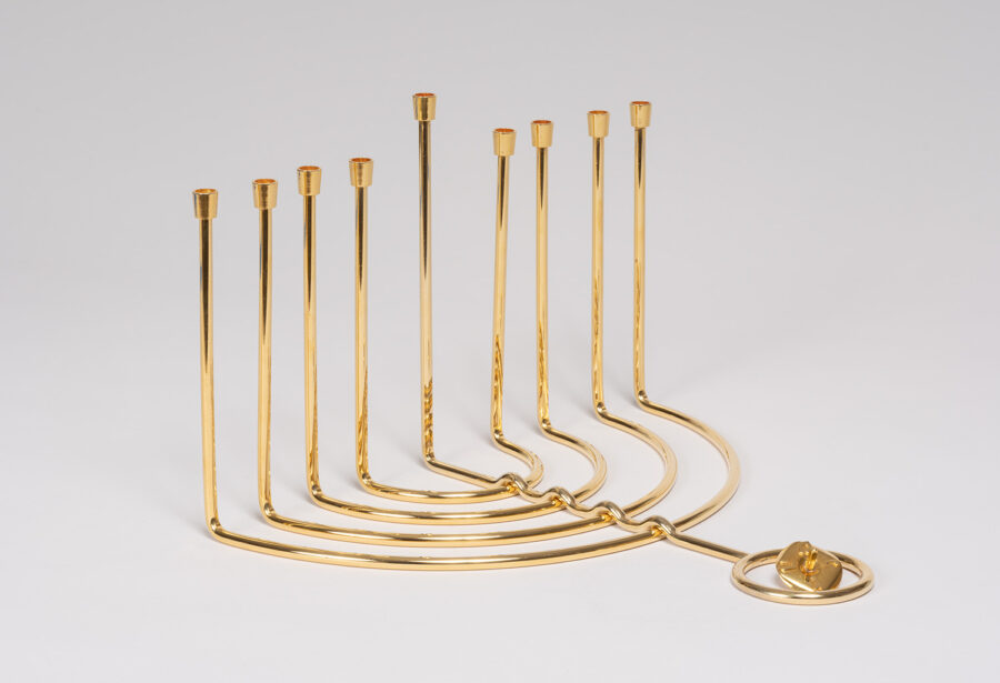Gold Hanukkah Lamp and Dreidel