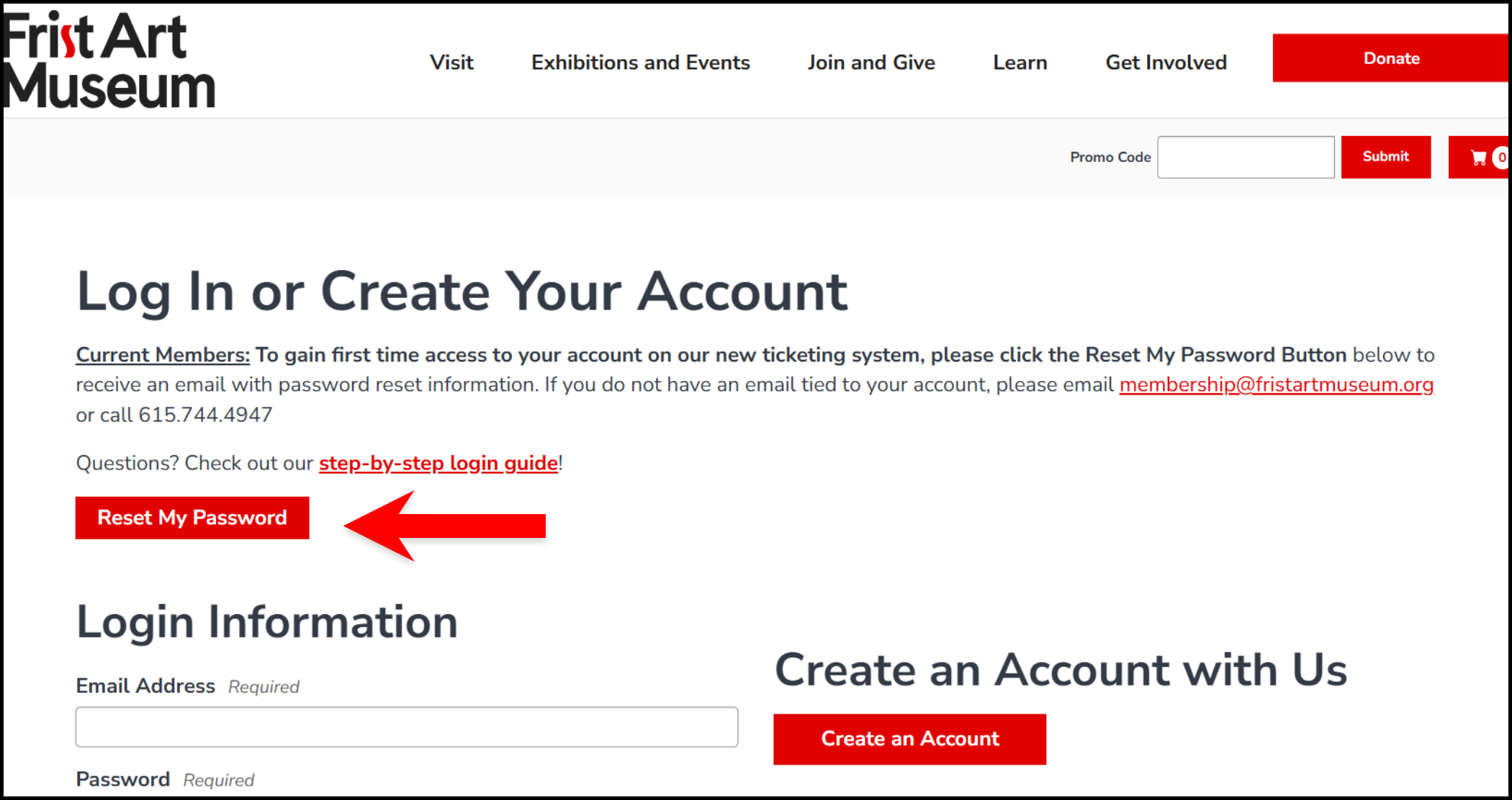 Screen shot showing reset password button