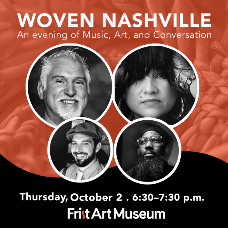 Graphic with photos of each participant of the Woven event happening at the Frist Art Museum.