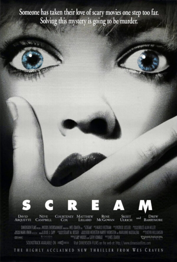 The movie poster for the film Scream.
