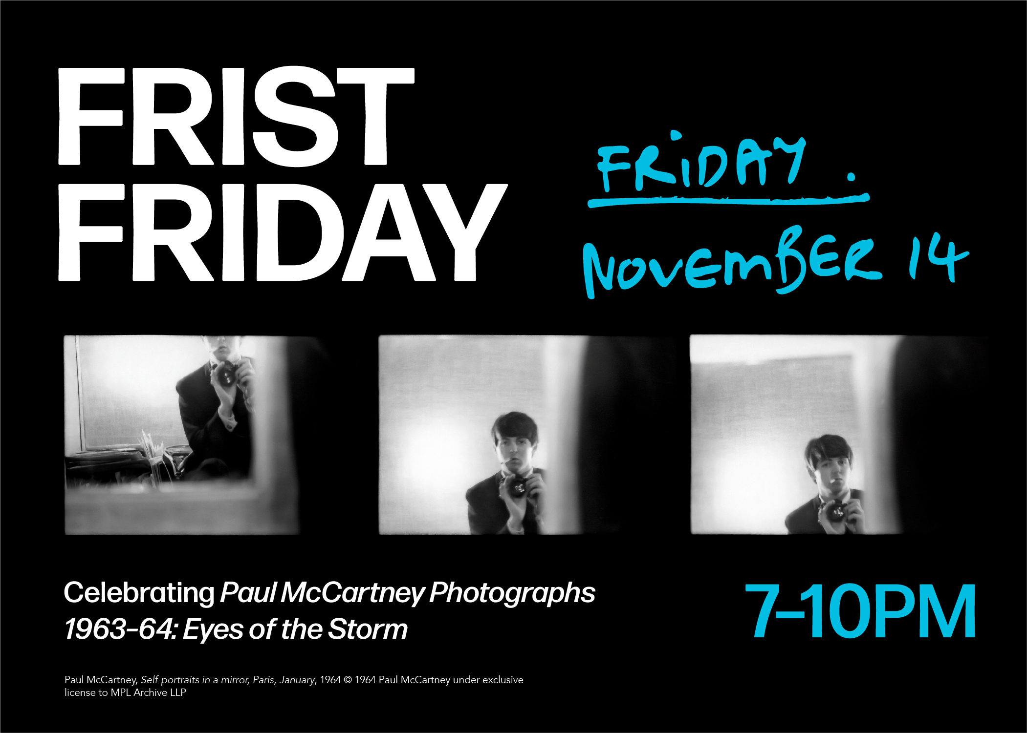 Frist Friday promo graphic featuring images of Paul McCartney
