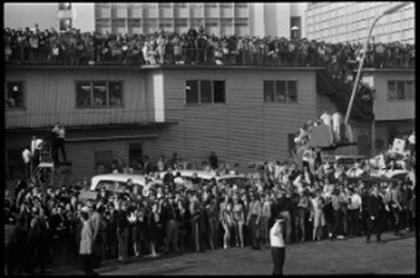 Fans gathering on the roof and ground, Miami International Airport, 13th February, 1964 