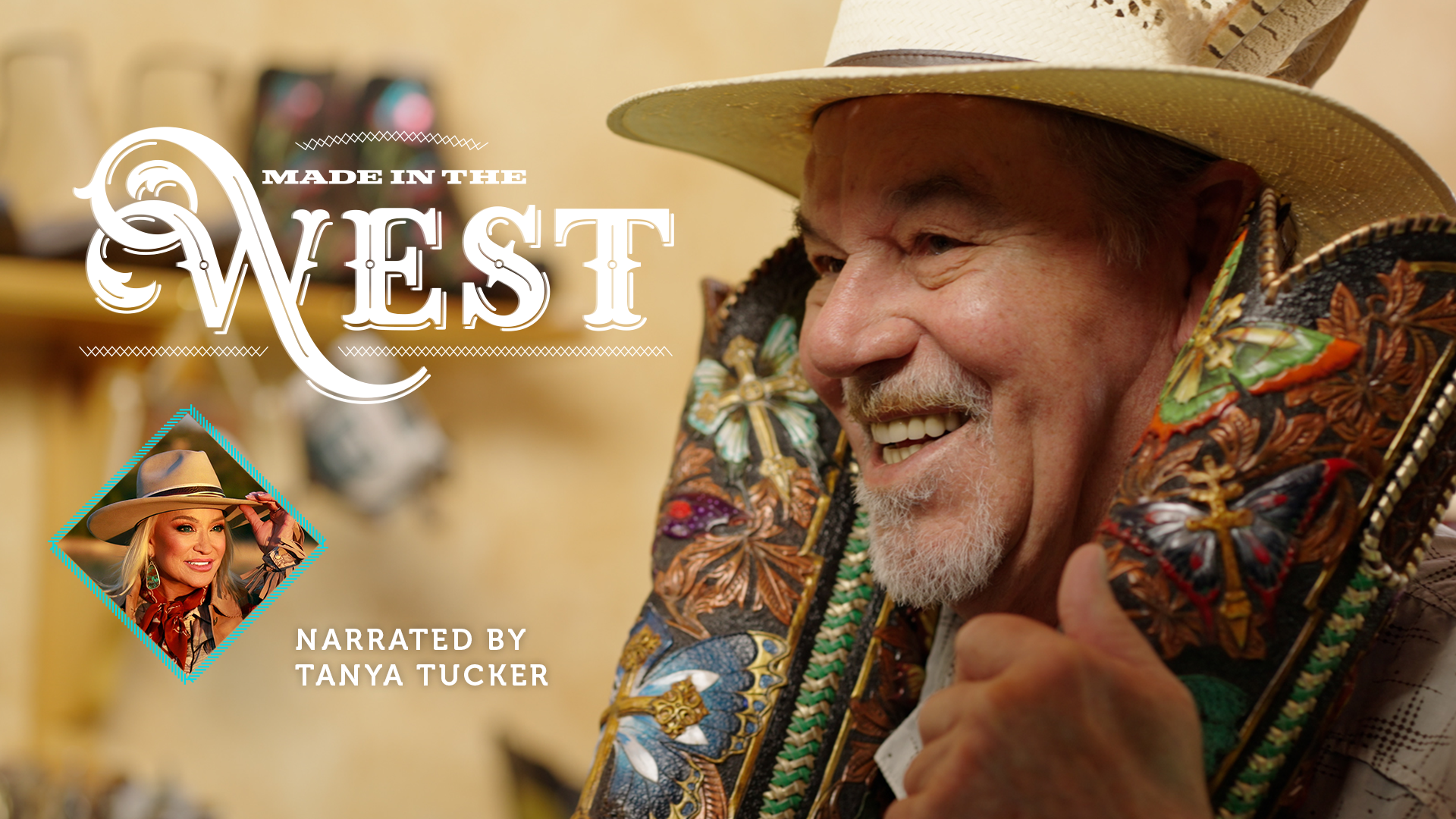 A man with a cowboy hat on the poster for the movie Made in the West.