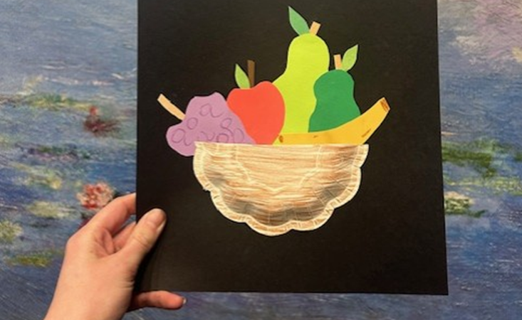 Bowl of fruit made of colorful paper