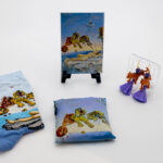 A group of accessories with a surreal tiger scene.