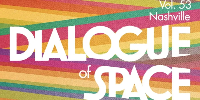A colorful striped graphic with the words 