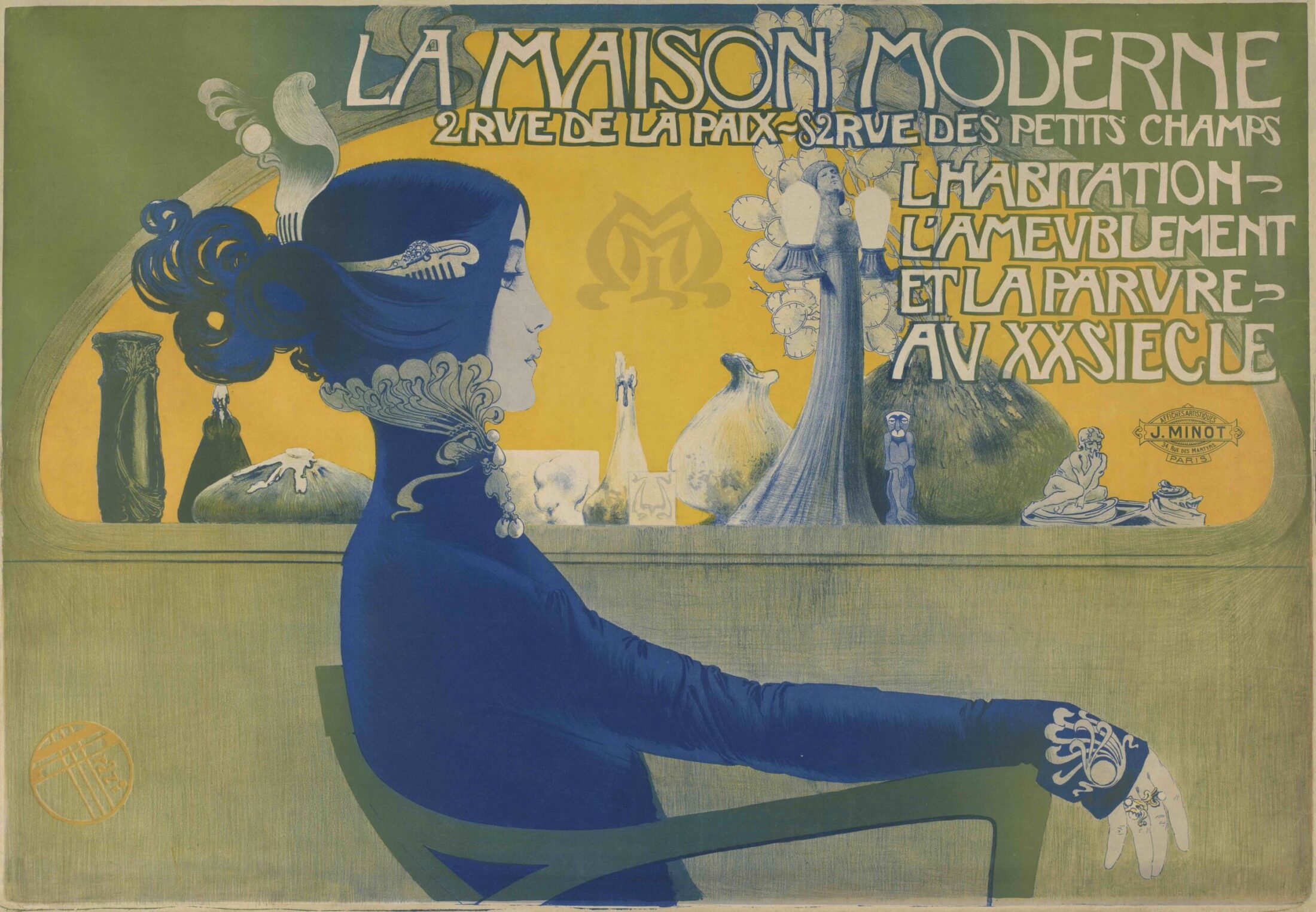 A print of a woman sitting in a chair with French text.