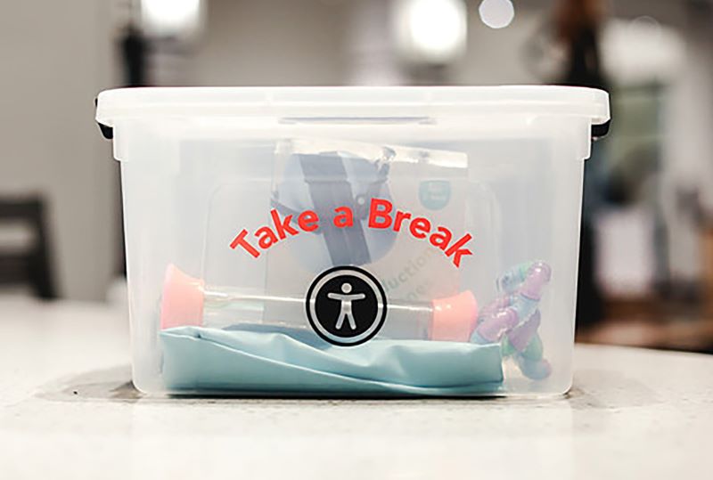 Clear box with "Take a Break" printed on it