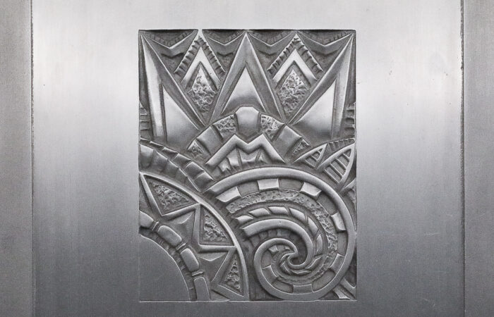 Art deco motif design on aluminum interior door