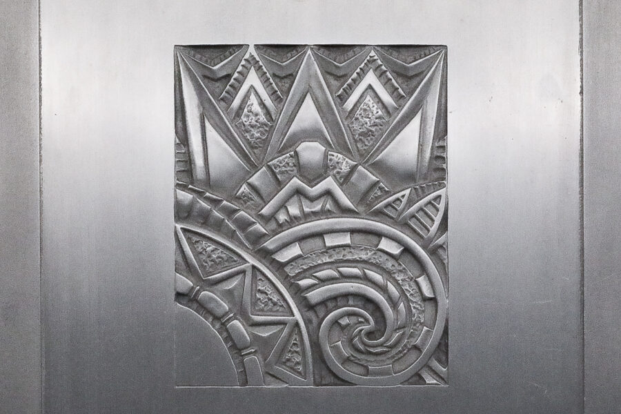 Art deco motif design on aluminum interior door