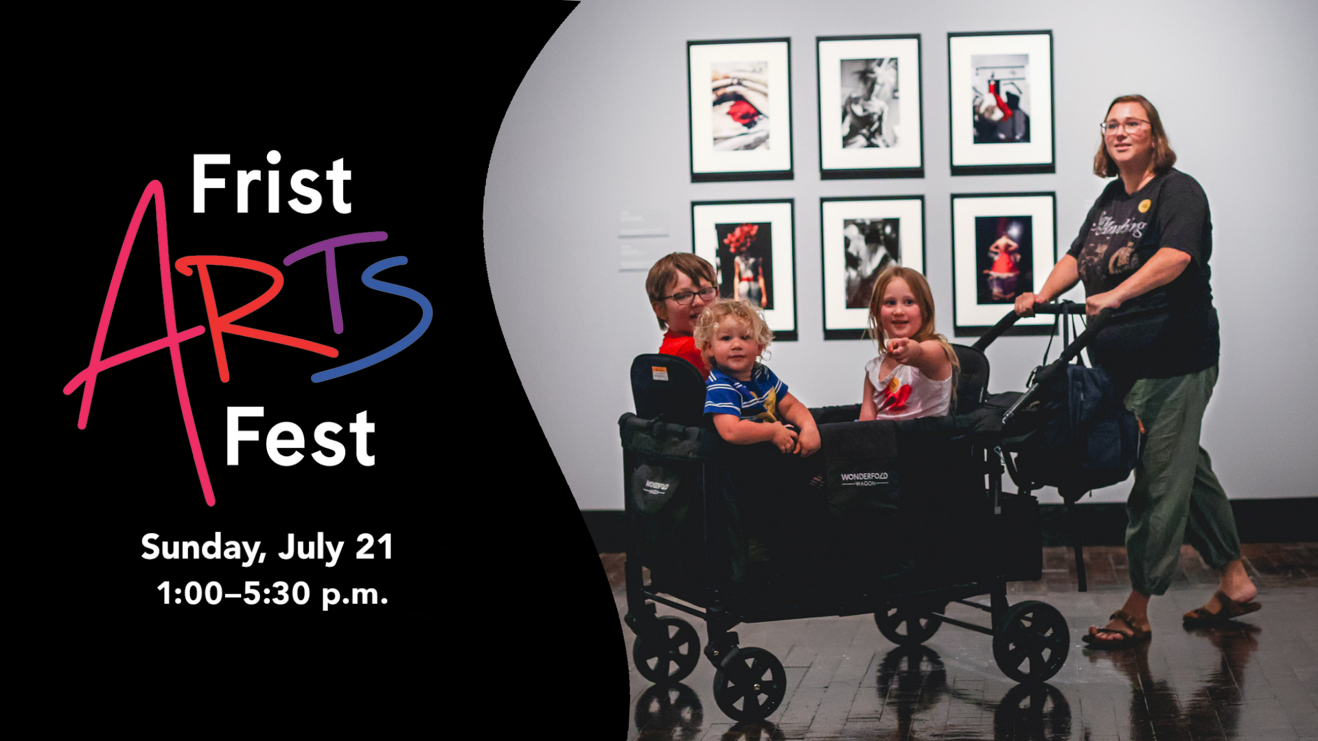 Frist Arts Fest graphic with mom and three kids in a cart