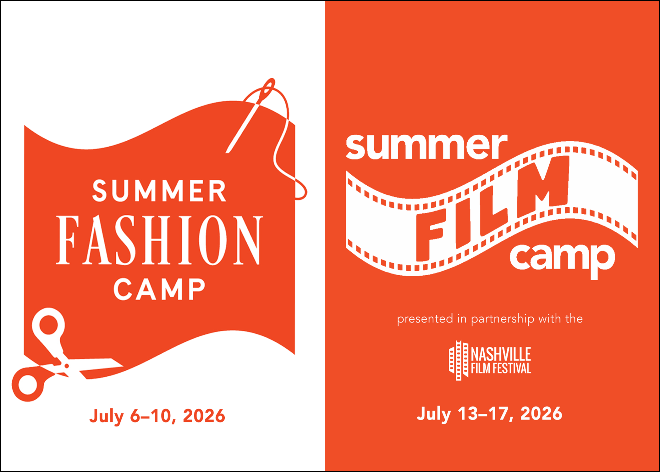 Red graphics for the Summer Fashion and Summer Film Camps