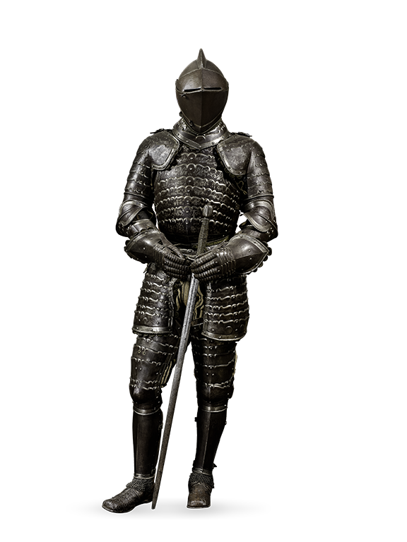 Full body shot of a knight in armor holding a sword