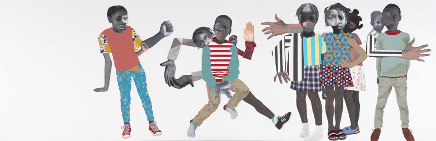 Group of African American children made with collage elements.