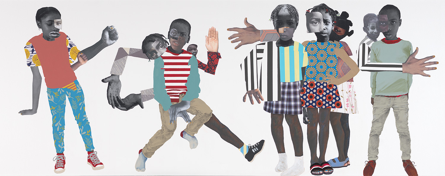 Group of African American children made with collage elements.