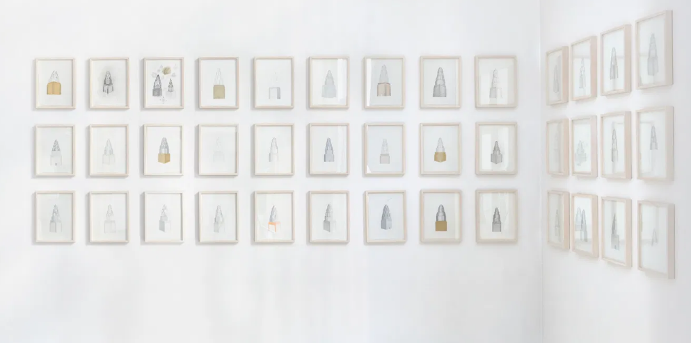 39 architechtural detail drawings framed hanging on a wall