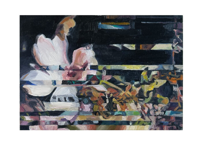 Oil painting of a flower that appears to be glitched.