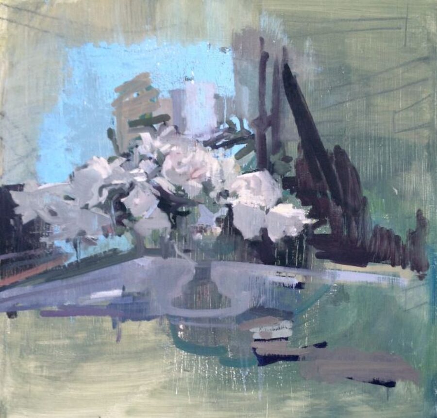 Painting of white flowers using wide brush strokes